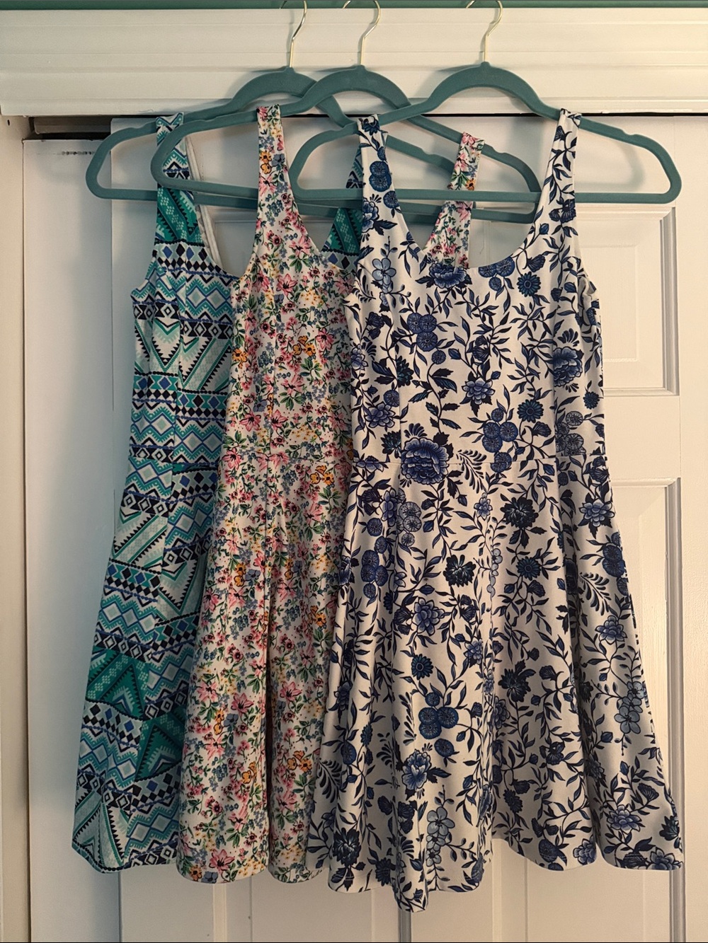 H&M Blue & Teal Floral and Geometric Casual Tank Dresses - Set of 3 - Picture 1 of 5